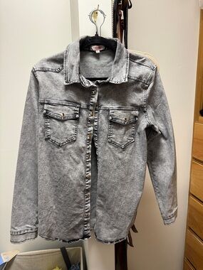 Mazik Grey Denim Jacket with Orange Logo Tag